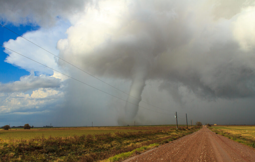 A tornado near Tipton, OK on November 7, 2011. This tornado was rated EF-4